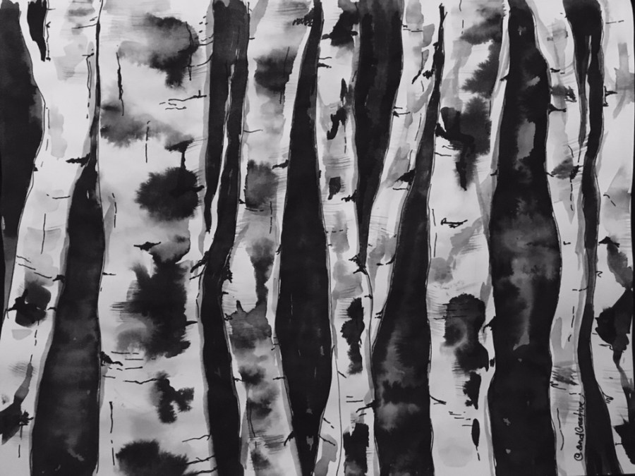 In the Birch Trees, Pen &amp; Ink, @andCreative